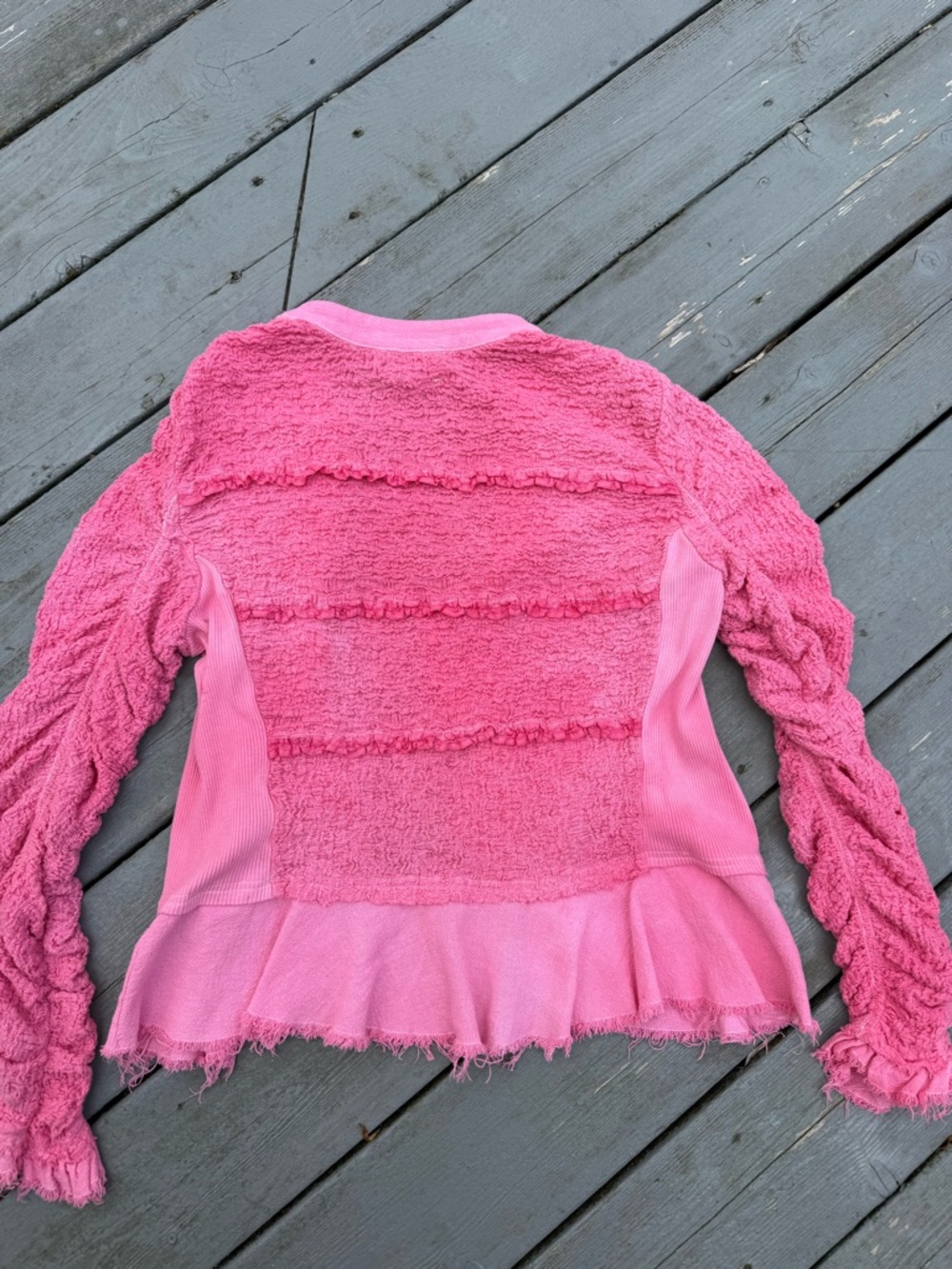We the Free People Barbie Pink Textured Ruffle Peplum Demi Jacket Top M - Picture 5 of 9